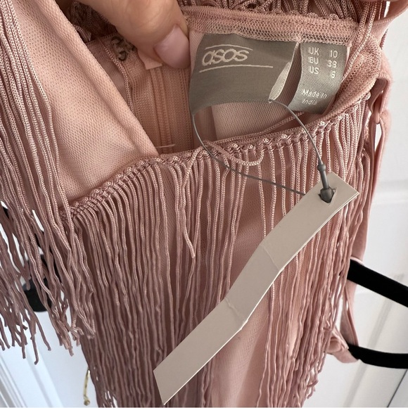 ASOS Fringe Midi Dress Blush Pink Gatsby Flapper 20s Inspired Party Cocktail 6 - Picture 5 of 7